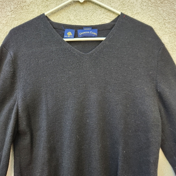 Charter Club Sweater Womens Medium Black 100% Merino Wool Vintage Pullover Tunic - Picture 2 of 10